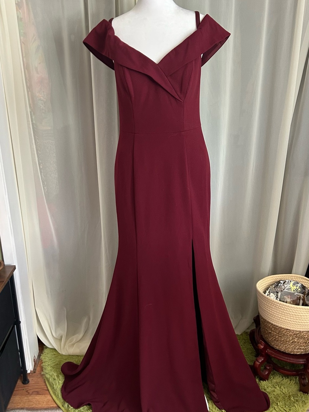 Azazie One-Shoulder Burgundy Evening Gown